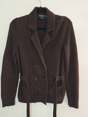 Ralph Lauren Dark Brown Double-Breasted Knit Sweater